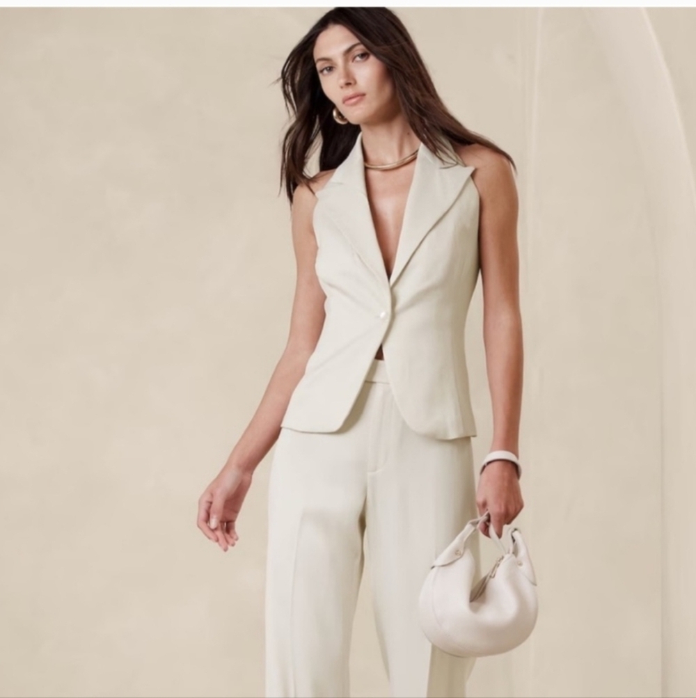 NWT Banana Republic  Tuxedo Suit Vest Ivory Off White Blazer Halter 4 Petite